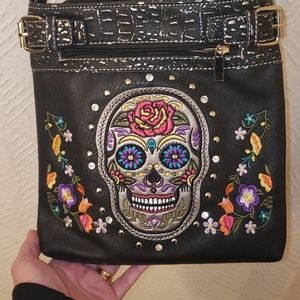 SUGAR SKULL AND FLOWERS CONCEALED CARRY CROSSBODY